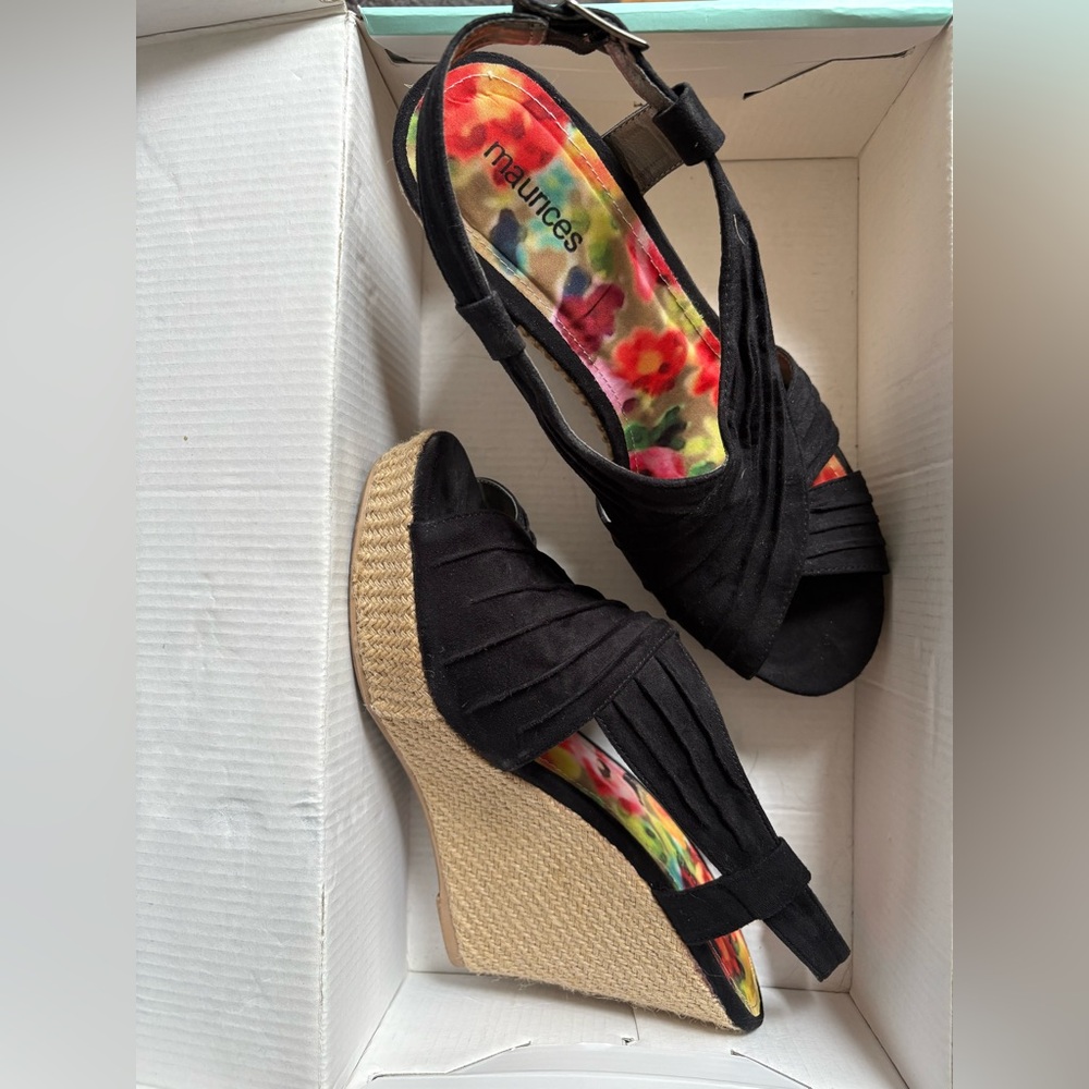 Maurices Black and Tan Wedge Sandal
